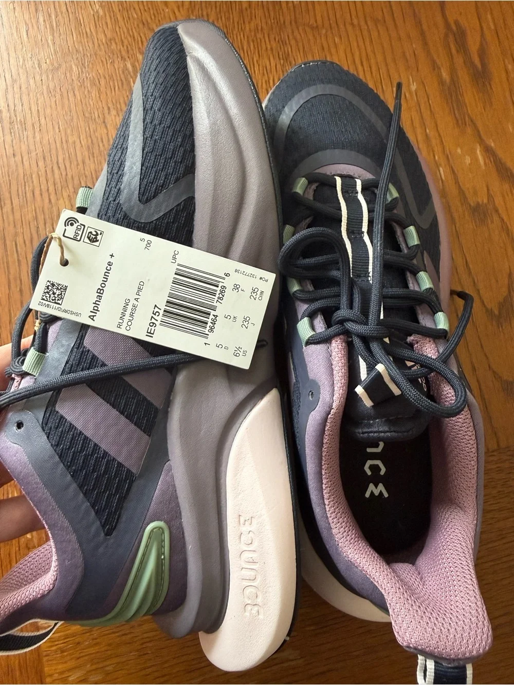 adidas Alphabounce+ Athletic Sneakers in Navy with Mauve and Mint Accents Sz 6.5
